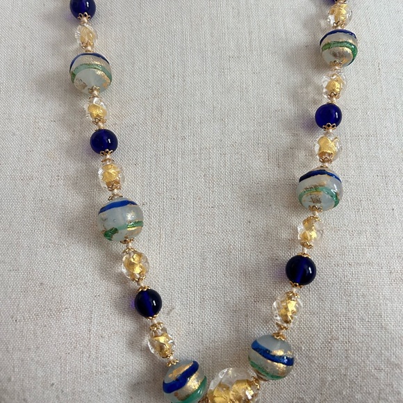 VINTAGE ALABASTER, BLUE, GREEN AND GOLD FOIL BEADS GLASS by Alexander Lee - Picture 2 of 4